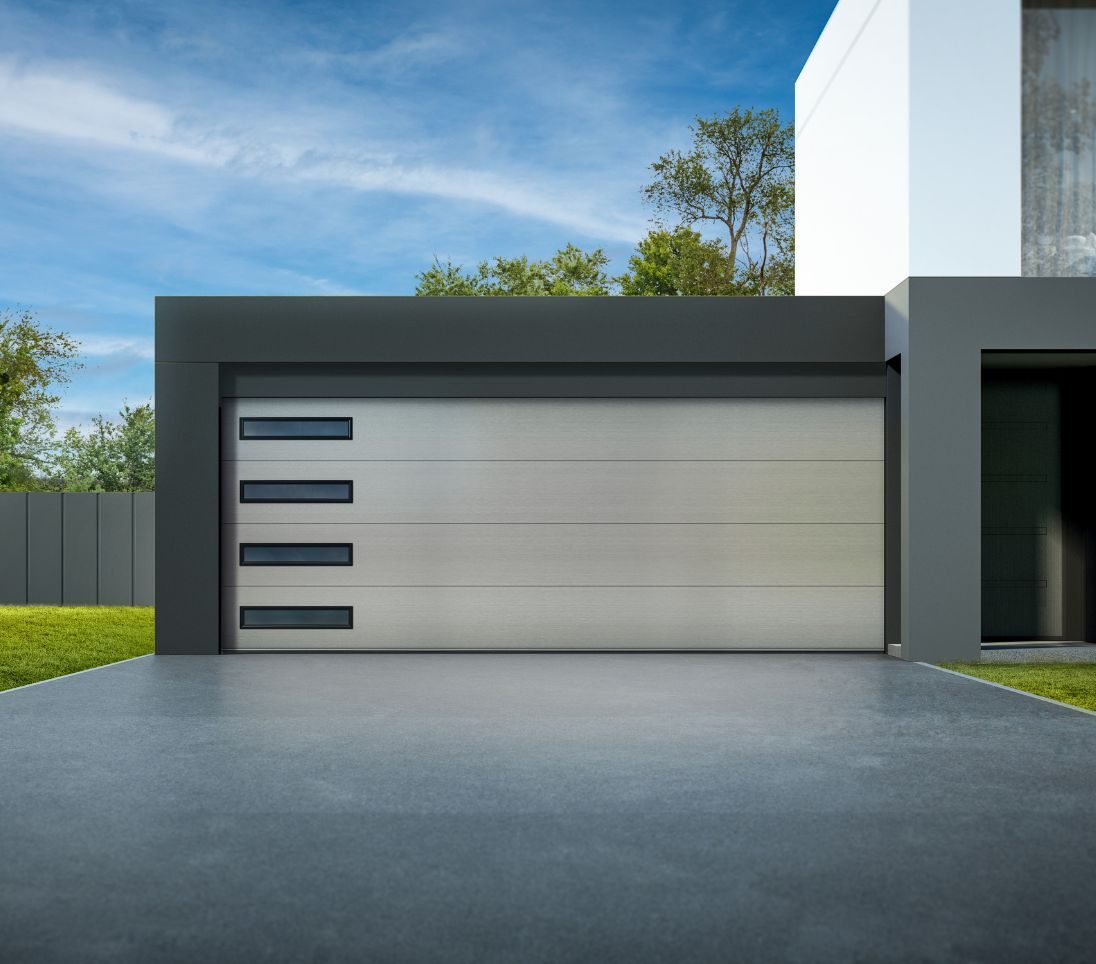 Contemporary aluminum and glass garage door installation